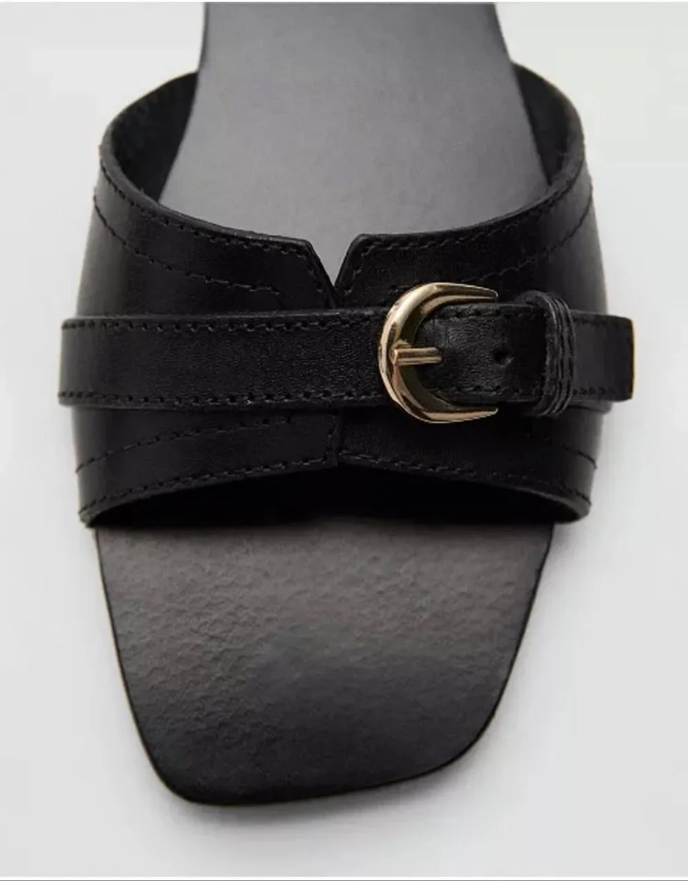 MNG by Mango Women's Buckle Leather Sandals Open Toe Black Size 39 NEW